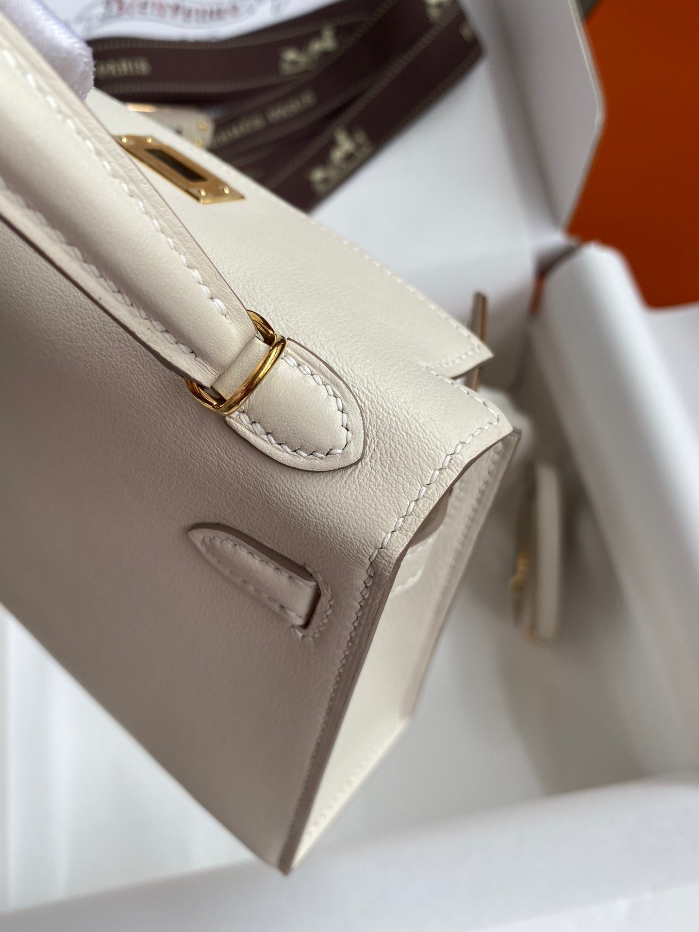 Hermes Kelly Mini II Sellier Handmade Bag In Craie Swift Calfskin