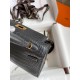 Hermes Kelly Mini II Sellier Handmade Bag In Graphite Matte Alligator Leather