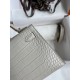 Hermes Kelly Mini II Sellier Handmade Bag In Grey Matte Alligator Leather