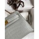 Hermes Kelly Mini II Sellier Handmade Bag In Pearl Grey Matte Alligator Leather