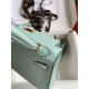 Hermes Kelly Mini II Sellier Handmade Bag In Vert D'eau Matte Alligator Leather