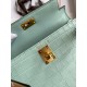 Hermes Kelly Mini II Sellier Handmade Bag In Vert D'eau Matte Alligator Leather