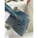 Hermes Kelly Mini II Sellier Handmade Bag In Blue Jean Shiny Alligator Leather