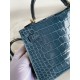 Hermes Kelly Mini II Sellier Handmade Bag In Blue Jean Shiny Alligator Leather