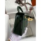 Hermes Kelly Mini II Sellier Handmade Bag In Malachite Shiny Alligator Leather