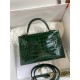 Hermes Kelly Mini II Sellier Handmade Bag In Malachite Shiny Alligator Leather