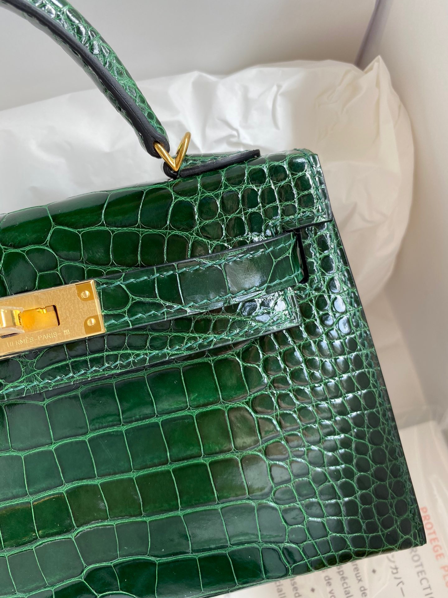 Hermes Kelly Mini II Sellier Handmade Bag In Malachite Shiny Alligator Leather