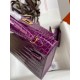 Hermes Kelly Mini II Sellier Handmade Bag In Purple Shiny Alligator Leather