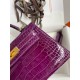 Hermes Kelly Mini II Sellier Handmade Bag In Purple Shiny Alligator Leather