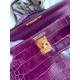 Hermes Kelly Mini II Sellier Handmade Bag In Purple Shiny Alligator Leather