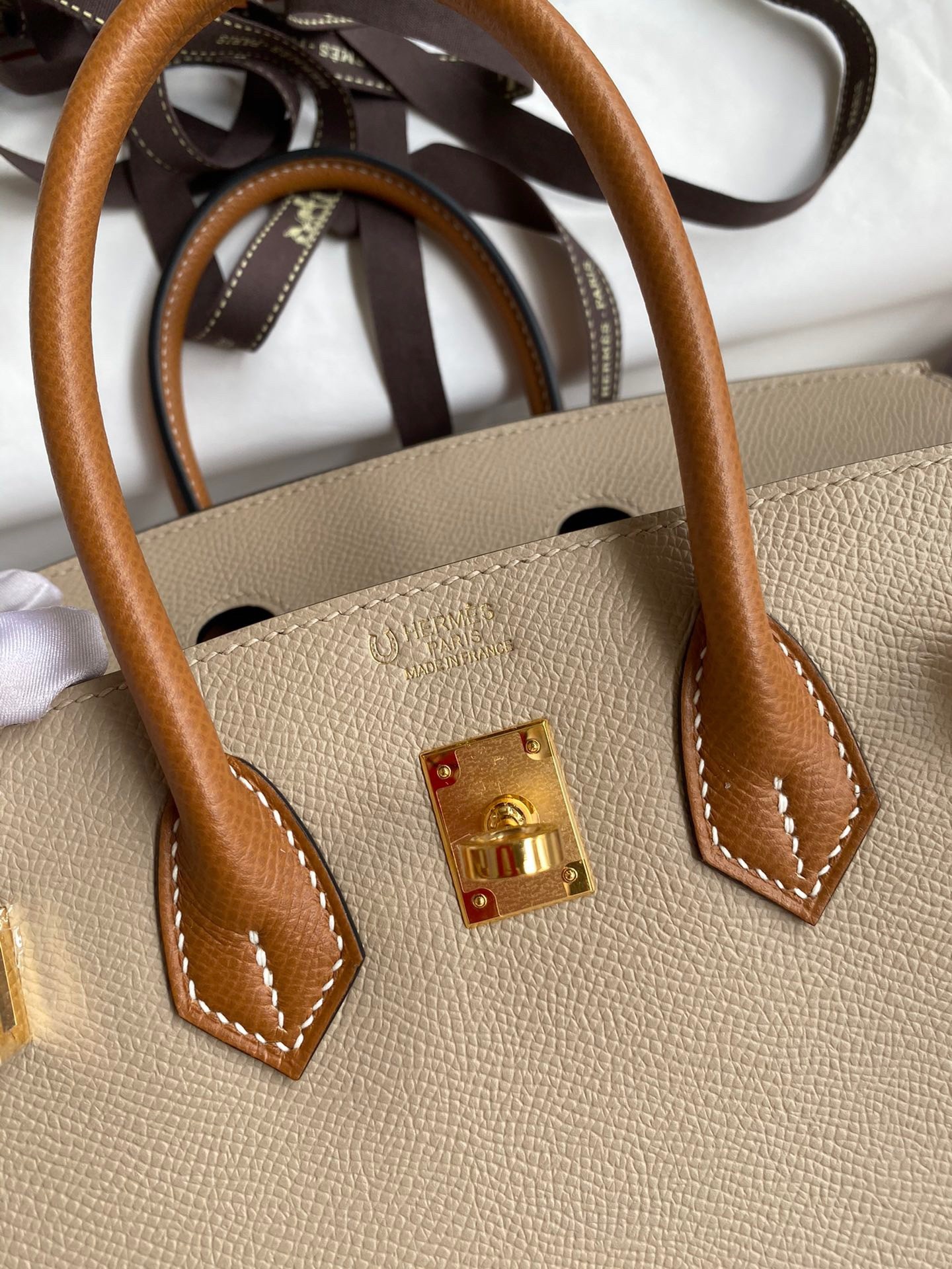 Hermes HSS Birkin 25 Bicolor Bag in Trench and Gold Epsom Calfskin