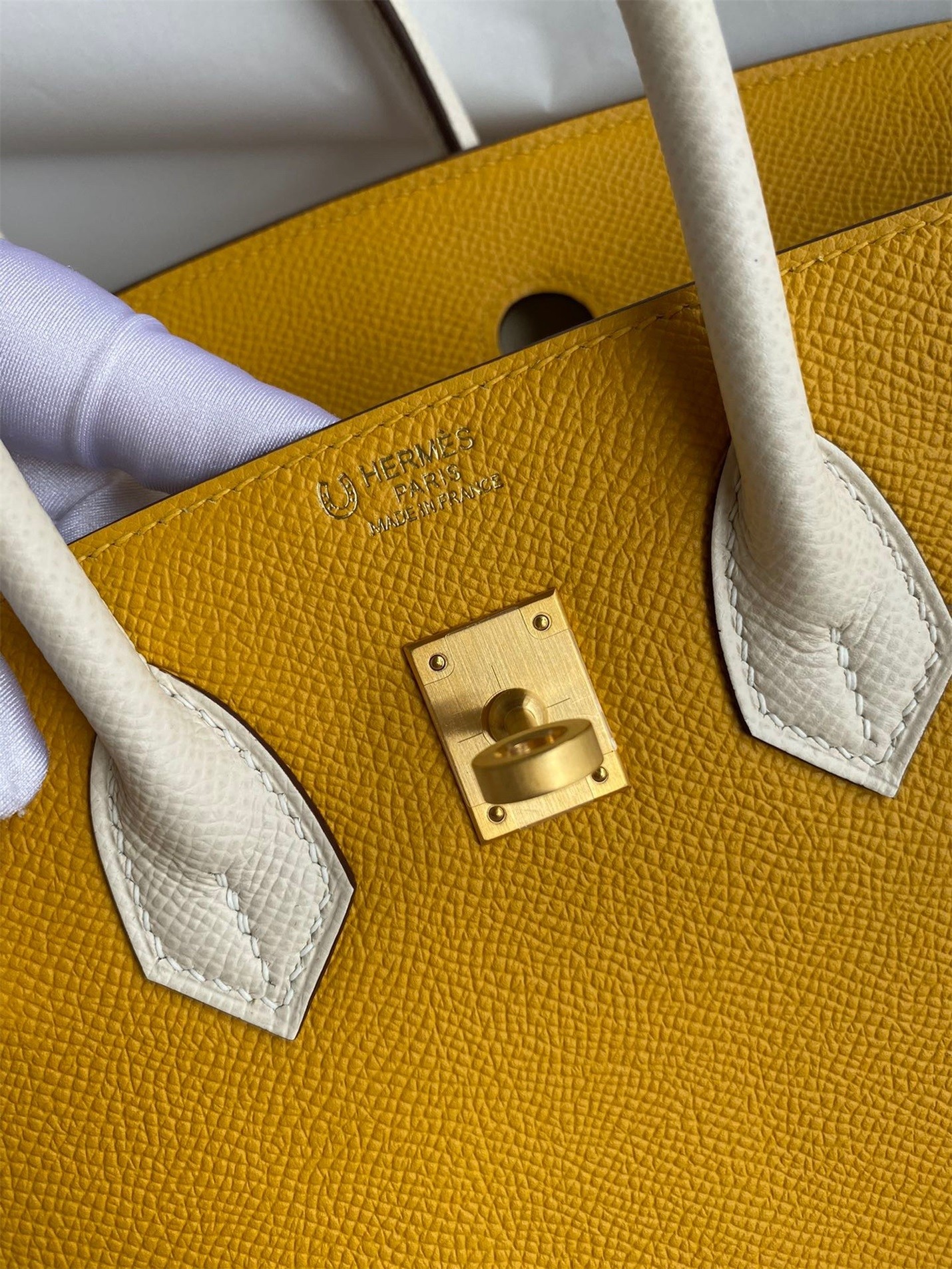 Hermes HSS Birkin 25 Bicolor Bag in Jaune d'or and Craie Epsom Calfskin