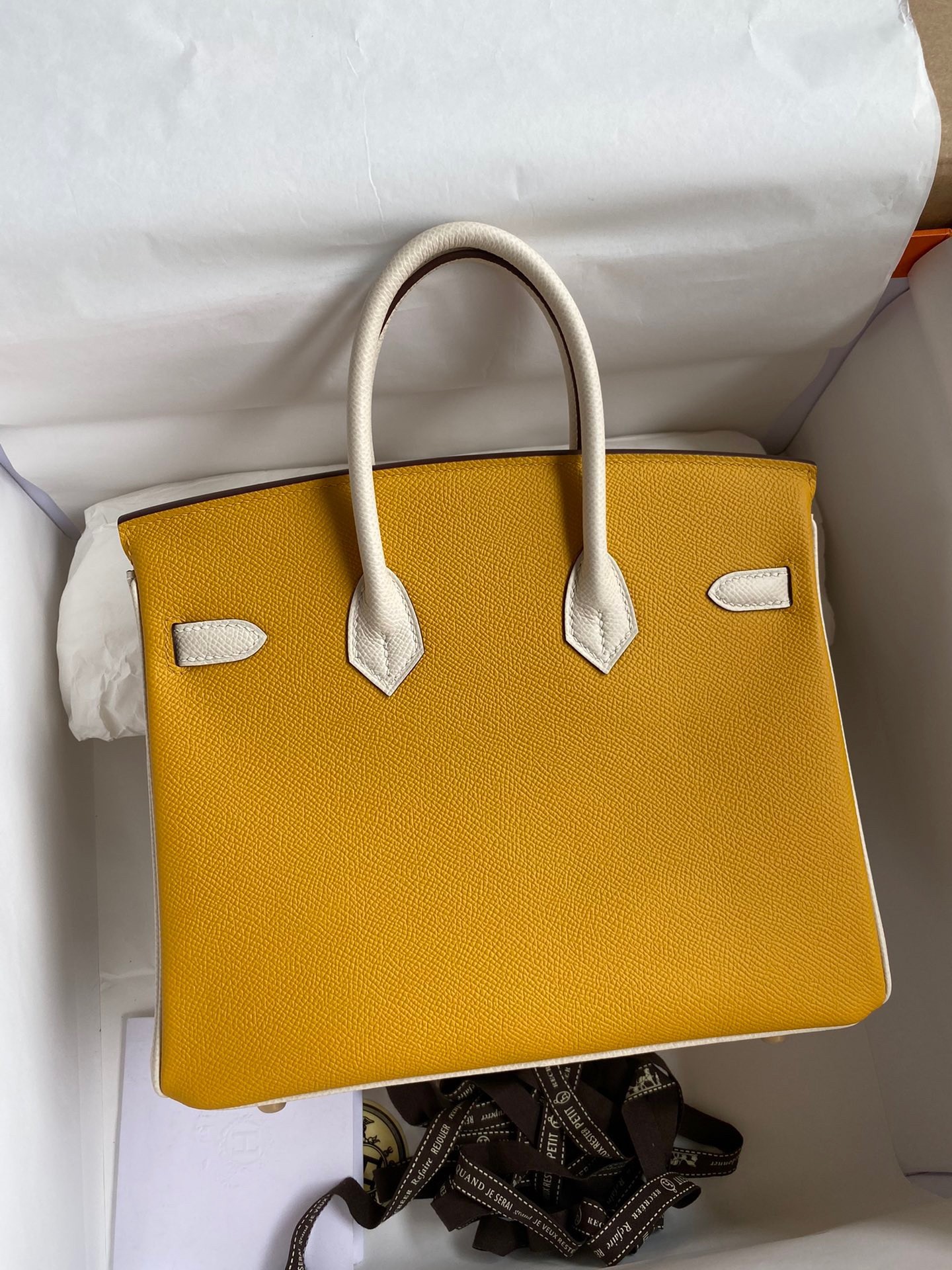 Hermes HSS Birkin 25 Bicolor Bag in Jaune d'or and Craie Epsom Calfskin