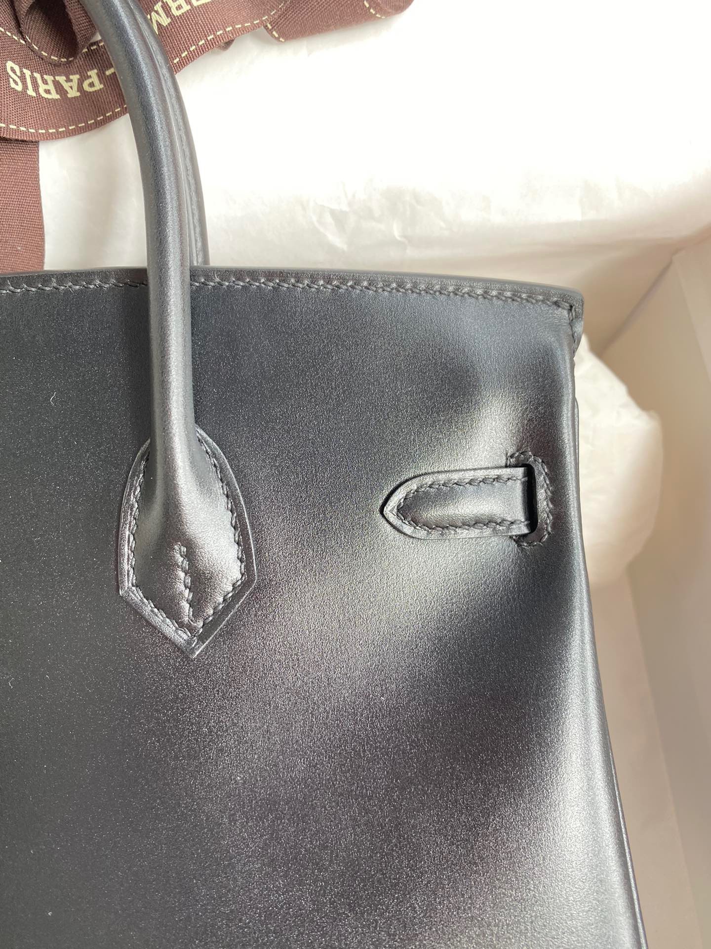 Hermes Birkin 25 Retourne Handmade Bag In Black Box Calfskin