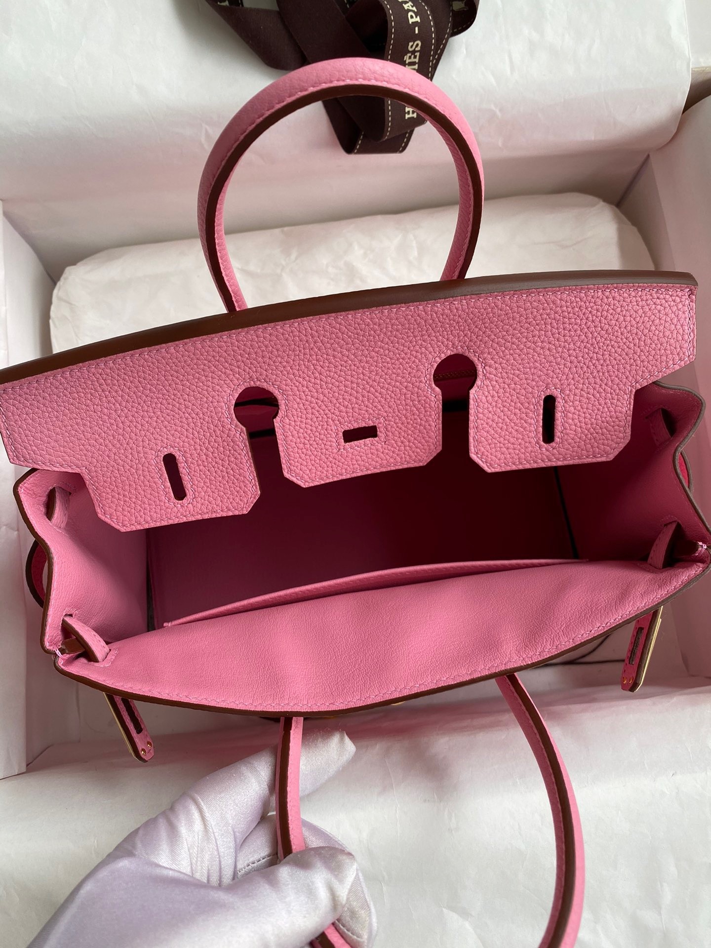 Hermes Birkin 25 Retourne Handmade Bag In Pink Clemence Leather