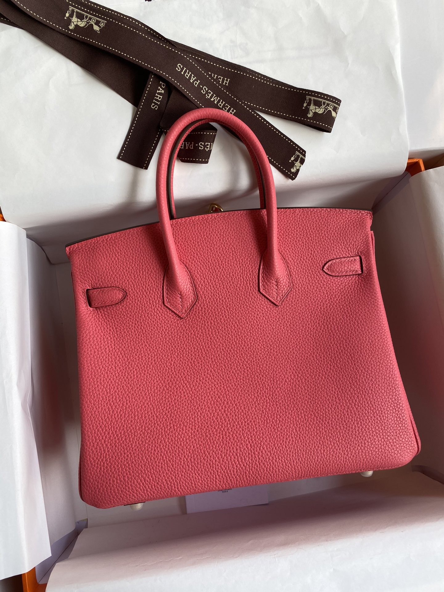 Hermes Birkin 25 Retourne Handmade Bag In Rose Lipstick Clemence Leather