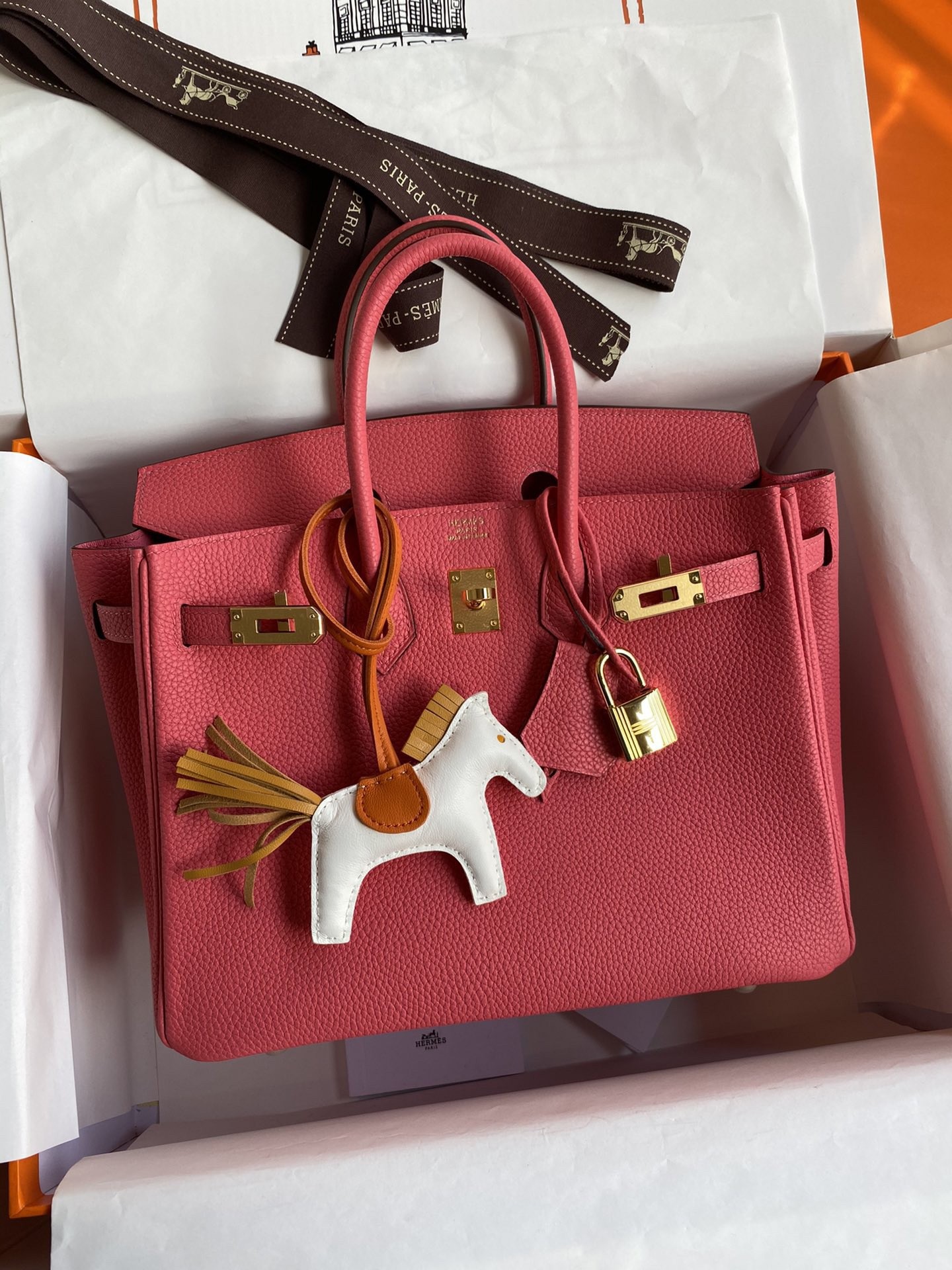 Hermes Birkin 25 Retourne Handmade Bag In Rose Lipstick Clemence Leather