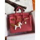 Hermes Birkin 25 Retourne Handmade Bag In Rose Lipstick Clemence Leather