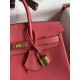 Hermes Birkin 25 Retourne Handmade Bag In Rose Lipstick Clemence Leather