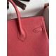 Hermes Birkin 25 Retourne Handmade Bag In Rose Lipstick Clemence Leather