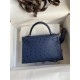 Hermes Kelly Mini II Sellier Handmade Bag In Blue Iris Ostrich Leather