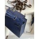 Hermes Kelly Mini II Sellier Handmade Bag In Blue Iris Ostrich Leather