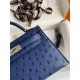 Hermes Kelly Mini II Sellier Handmade Bag In Blue Iris Ostrich Leather