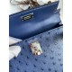 Hermes Kelly Mini II Sellier Handmade Bag In Blue Iris Ostrich Leather