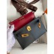 Hermes Kelly Mini II Sellier Tri-color Bag In Black/Blue Indigo/Red Calfskin