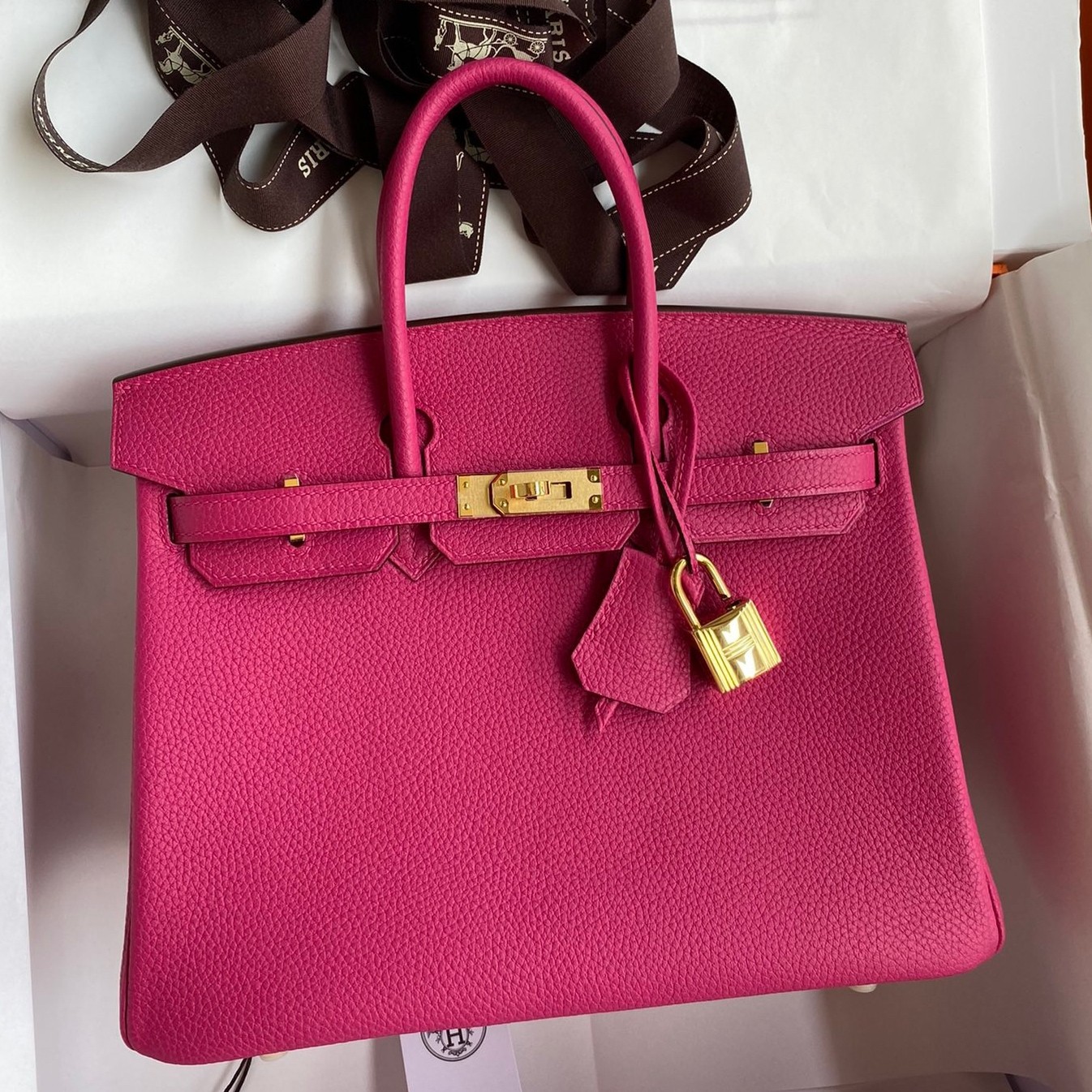 Hermes Birkin 25 Retourne Handmade Bag In Rose Tyrien Clemence Leather