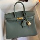 Hermes Birkin 25 Retourne Handmade Bag In Vert Amande Clemence Leather