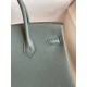 Hermes Birkin 25 Retourne Handmade Bag In Vert Amande Clemence Leather