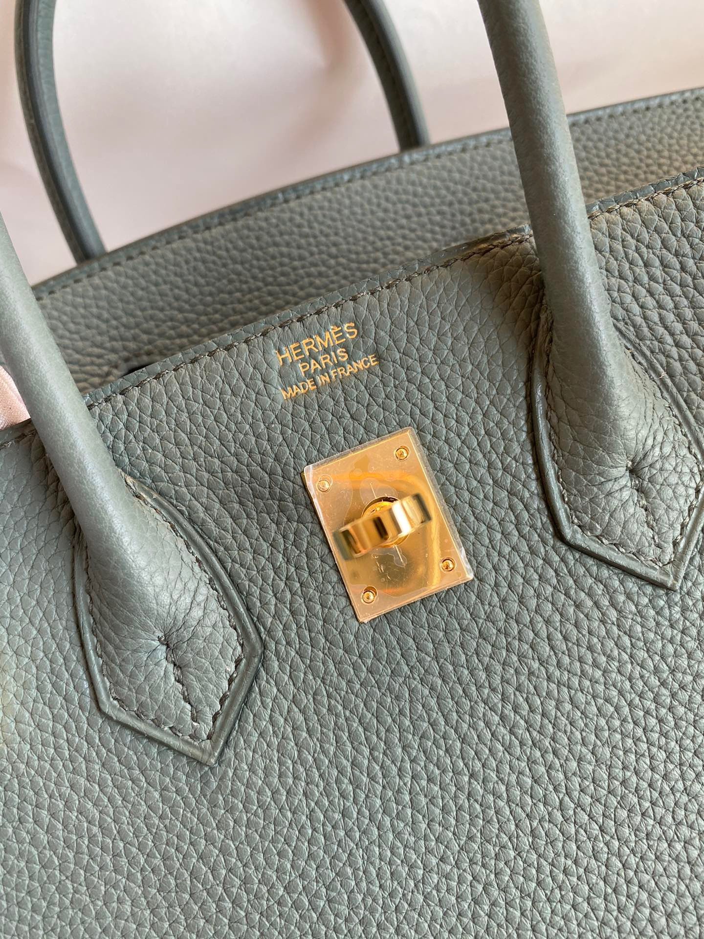 Hermes Birkin 25 Retourne Handmade Bag In Vert Amande Clemence Leather