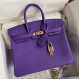 Hermes Birkin 25 Retourne Handmade Bag In Violet Clemence Leather