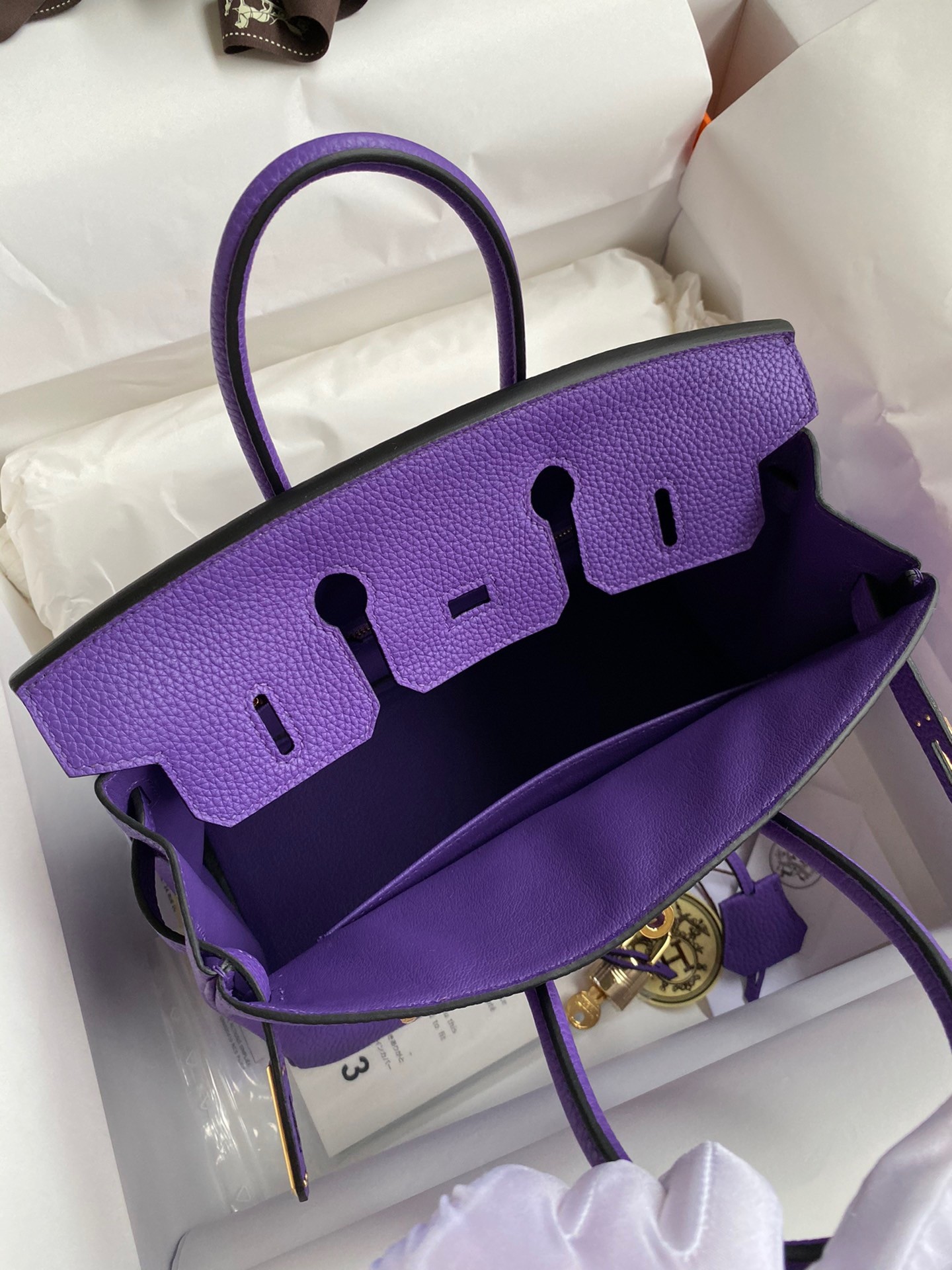 Hermes Birkin 25 Retourne Handmade Bag In Violet Clemence Leather