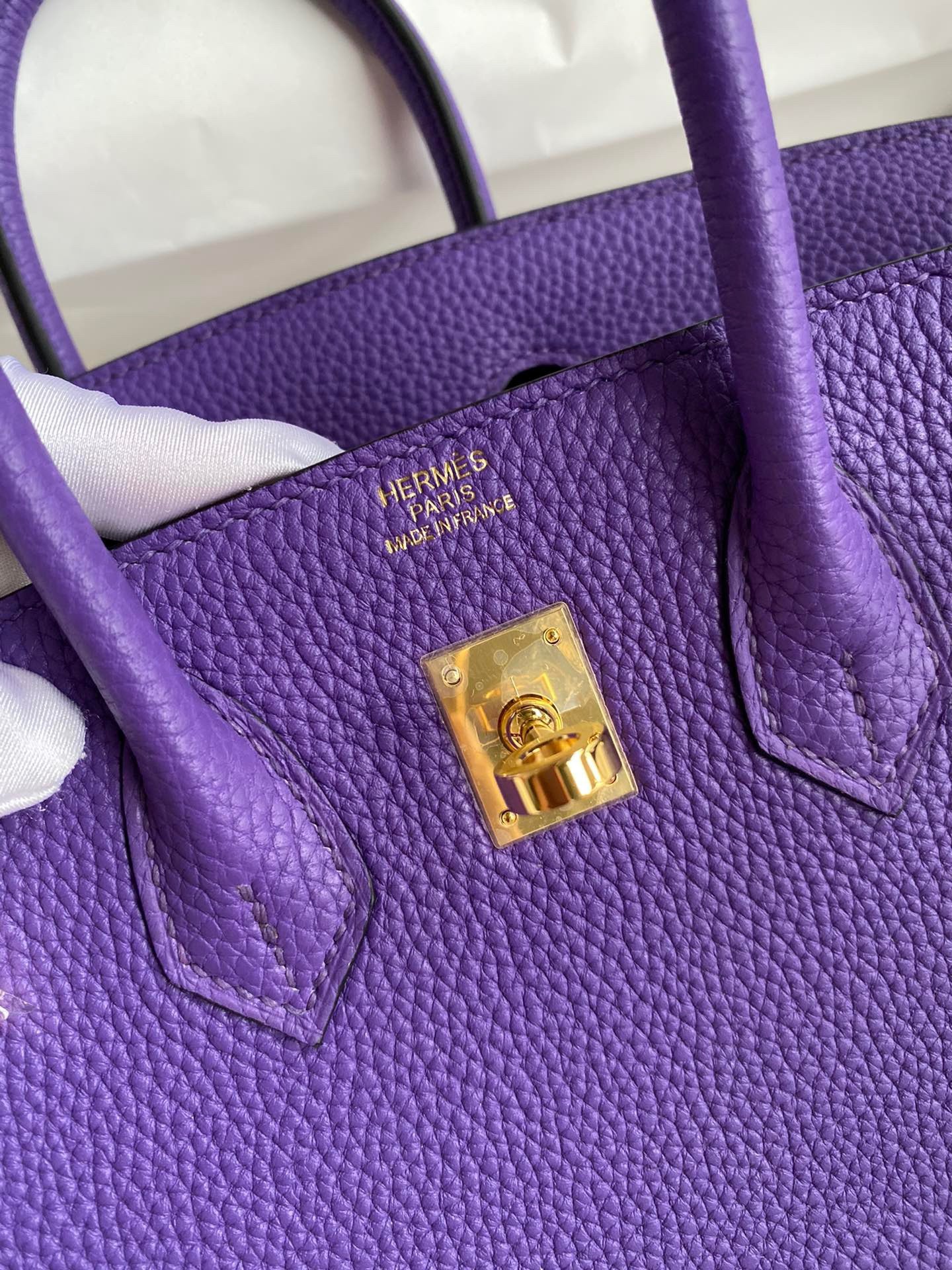 Hermes Birkin 25 Retourne Handmade Bag In Violet Clemence Leather