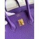 Hermes Birkin 25 Retourne Handmade Bag In Violet Clemence Leather