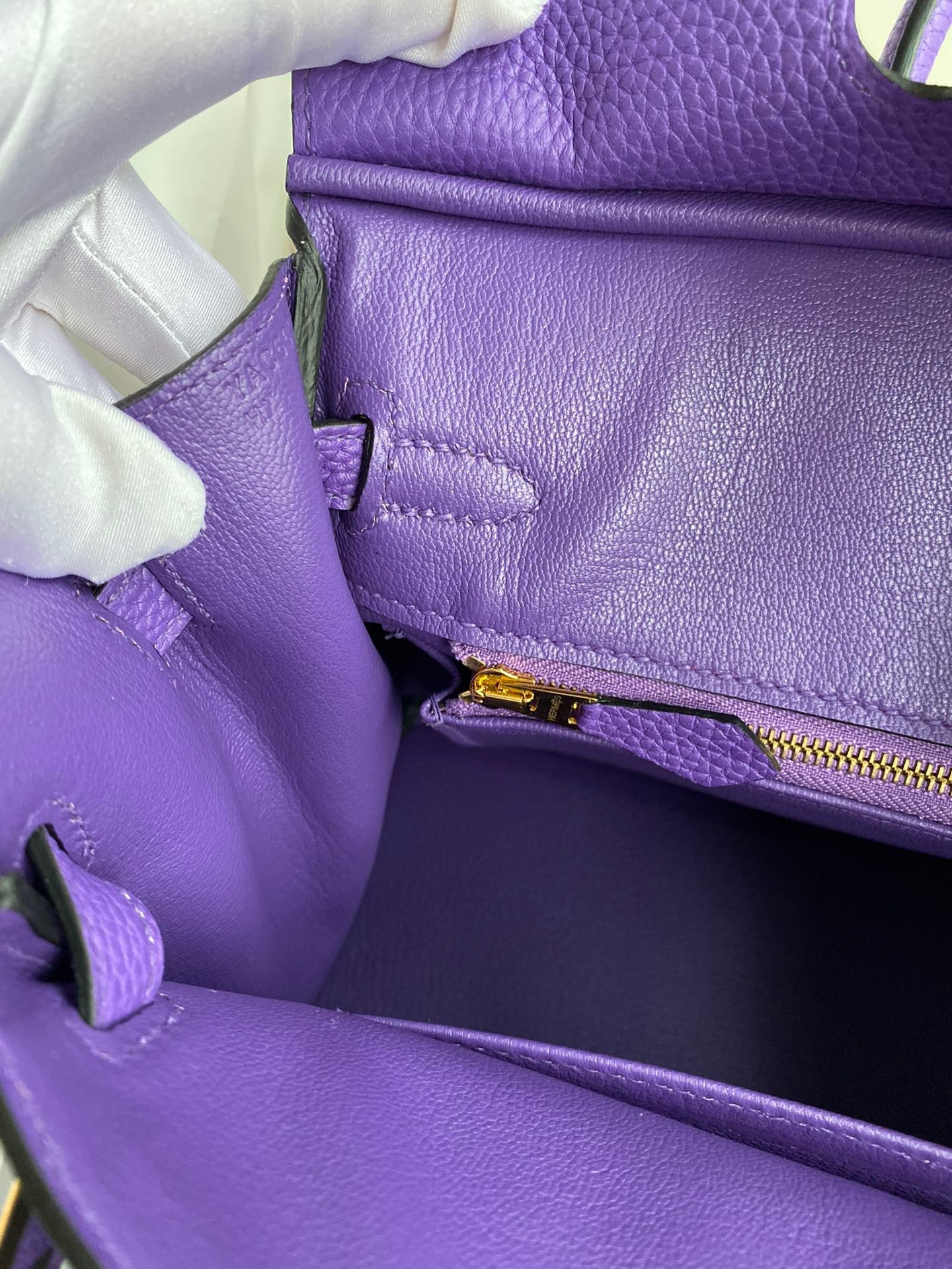 Hermes Birkin 25 Retourne Handmade Bag In Violet Clemence Leather