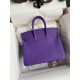 Hermes Birkin 25 Retourne Handmade Bag In Violet Clemence Leather