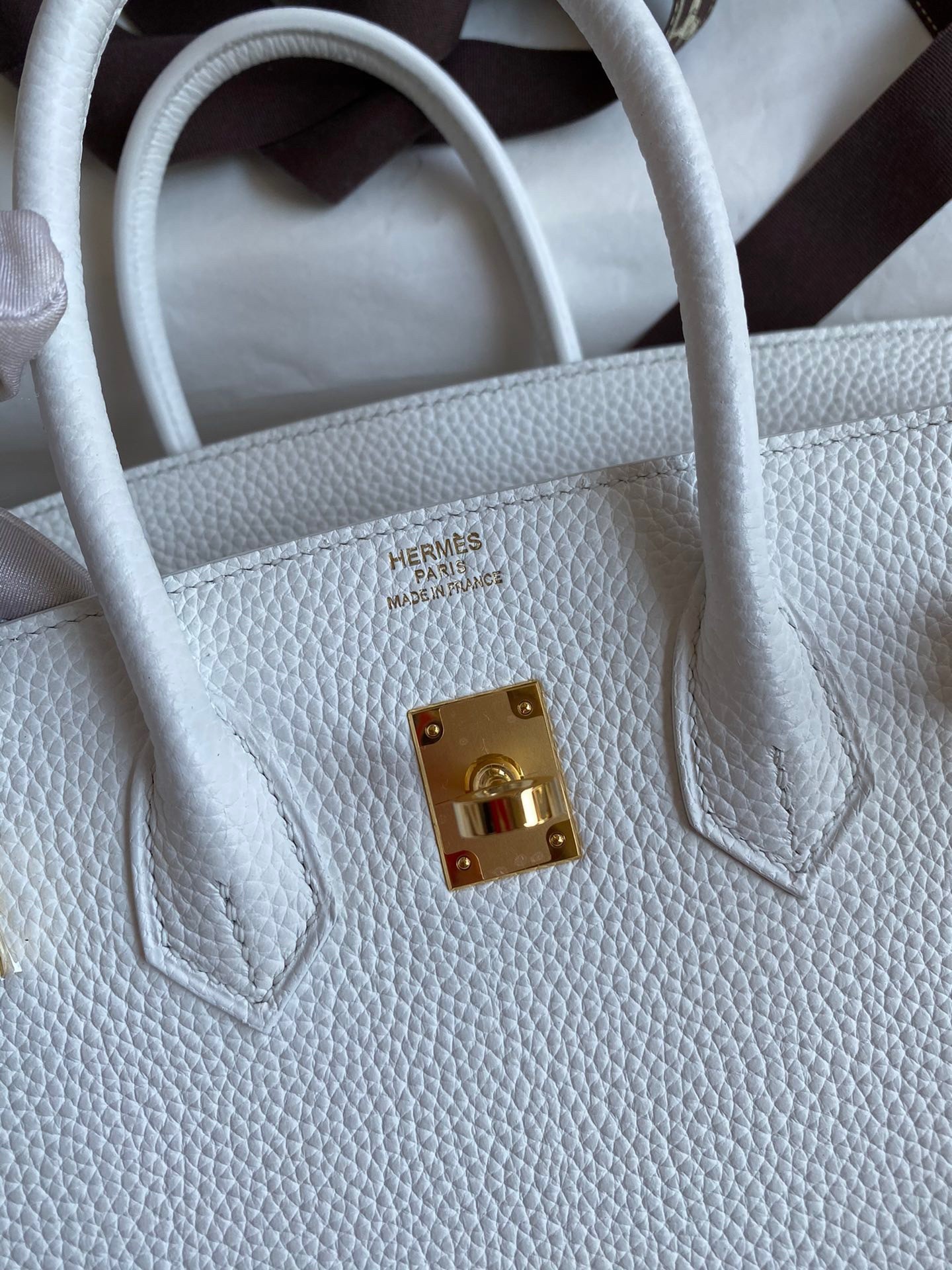 Hermes Birkin 25 Retourne Handmade Bag In White Clemence Leather