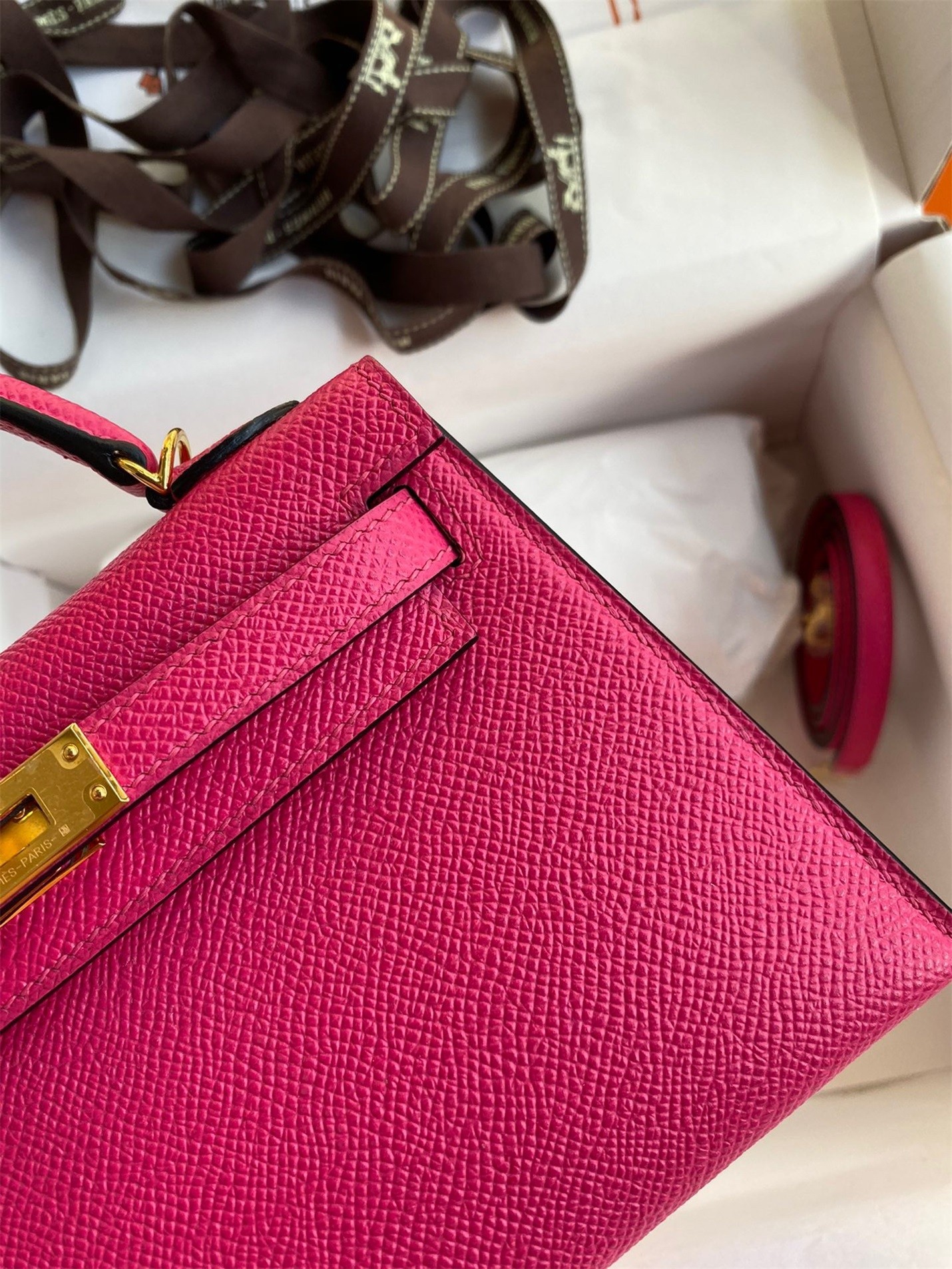 Hermes Kelly Mini II Sellier Handmade Bag In Rose Red Epsom Calfskin