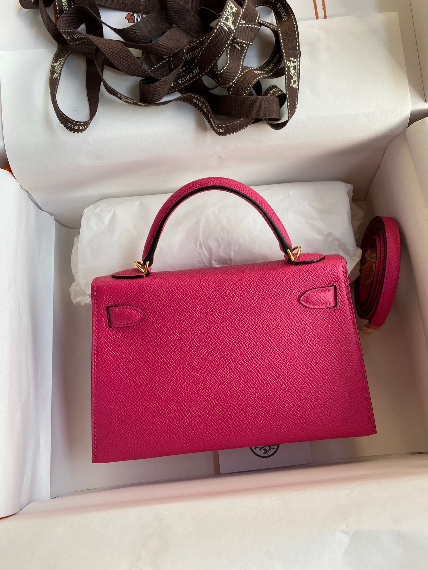 Hermes Kelly Mini II Sellier Handmade Bag In Rose Red Epsom Calfskin