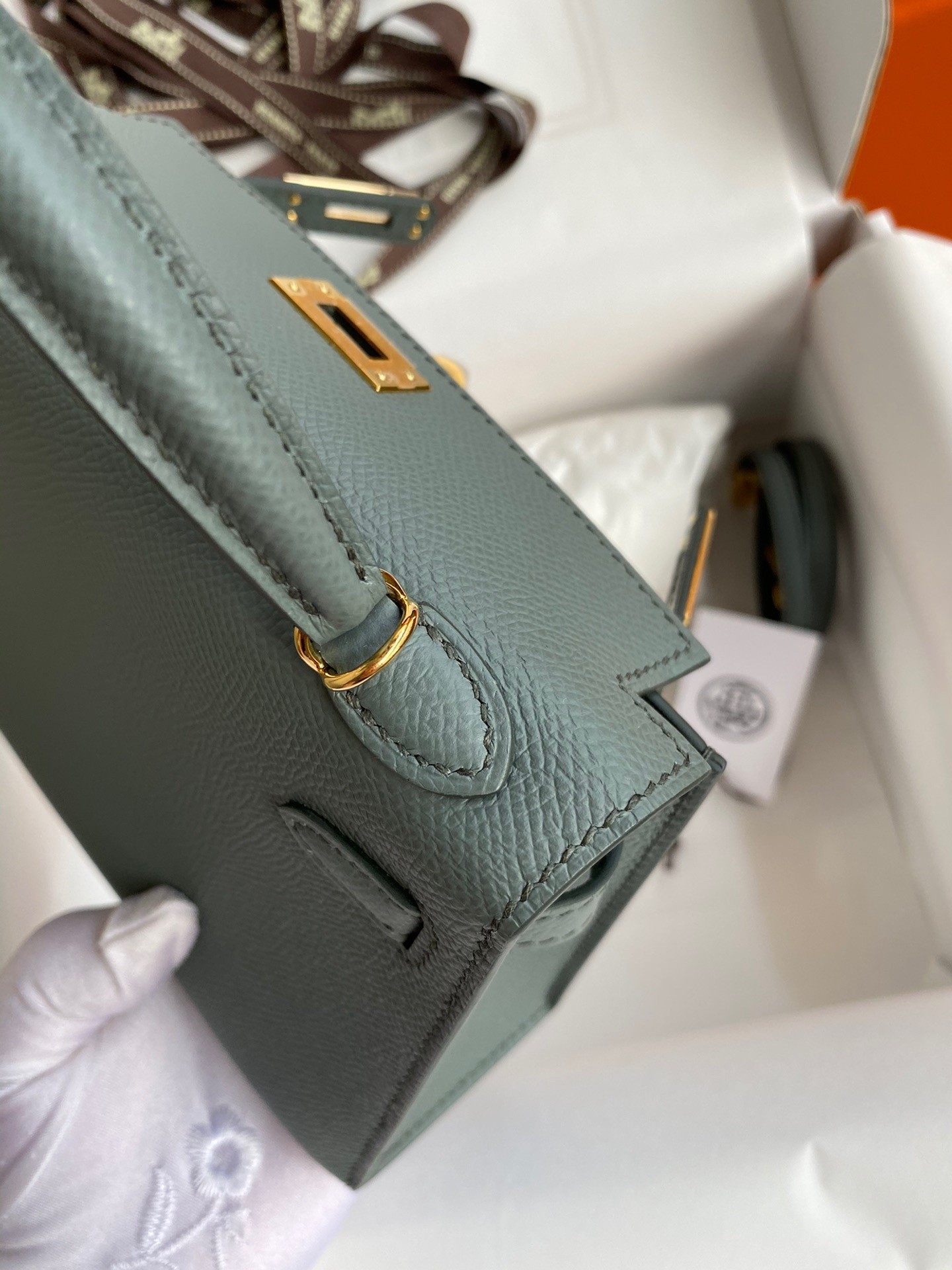 Hermes Kelly Mini II Sellier Handmade Bag In Vert Amande Epsom Calfskin