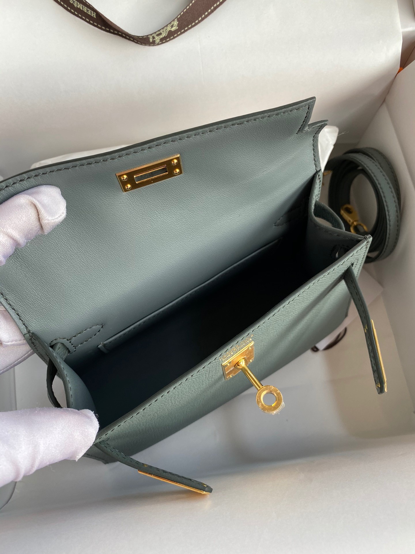 Hermes Kelly Mini II Sellier Handmade Bag In Vert Amande Epsom Calfskin