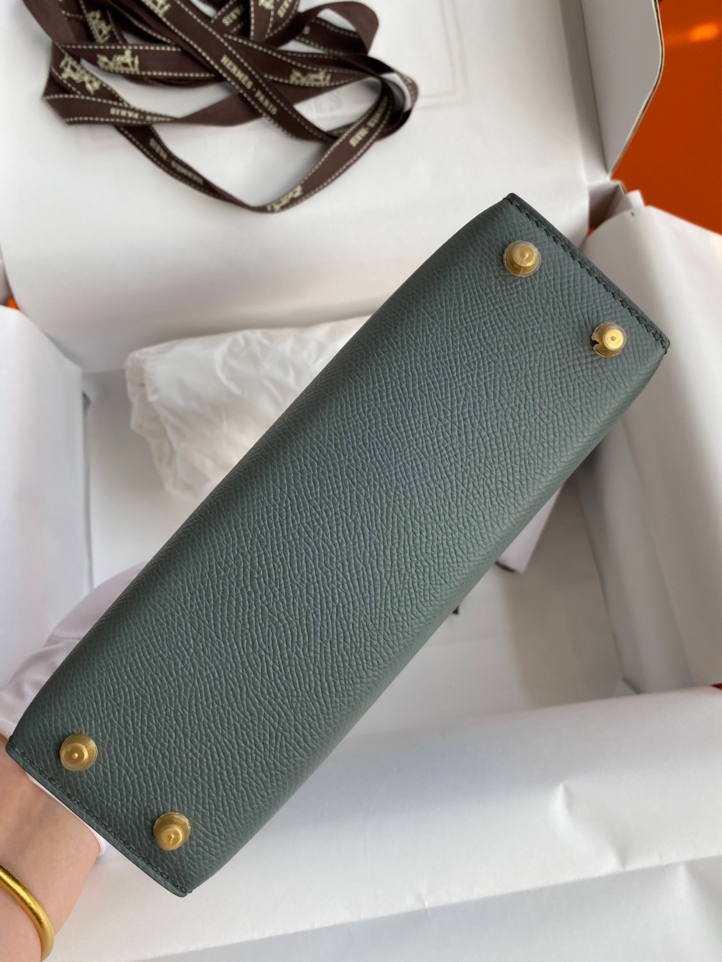 Hermes Kelly Mini II Sellier Handmade Bag In Vert Amande Epsom Calfskin