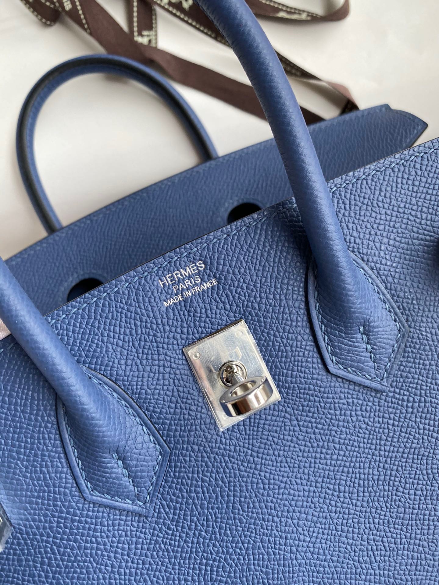 Hermes Birkin 25 Retourne Handmade Bag In Blue Agate Epsom Calfskin