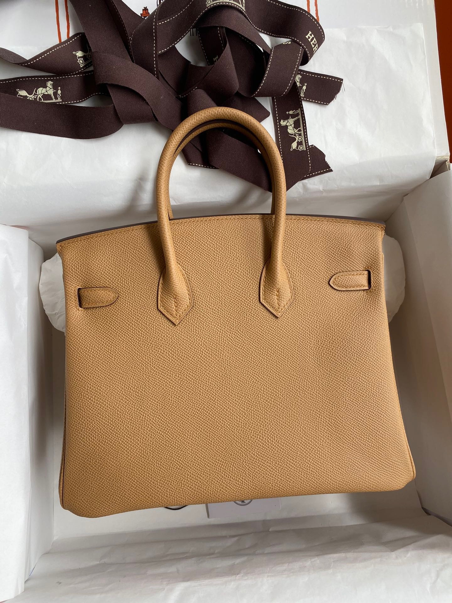 Hermes Birkin 25 Retourne Handmade Bag In Biscuit Epsom Calfskin