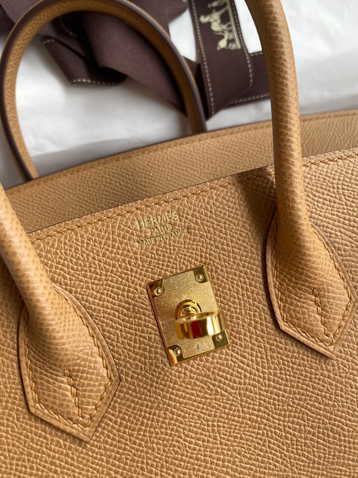 Hermes Birkin 25 Retourne Handmade Bag In Biscuit Epsom Calfskin