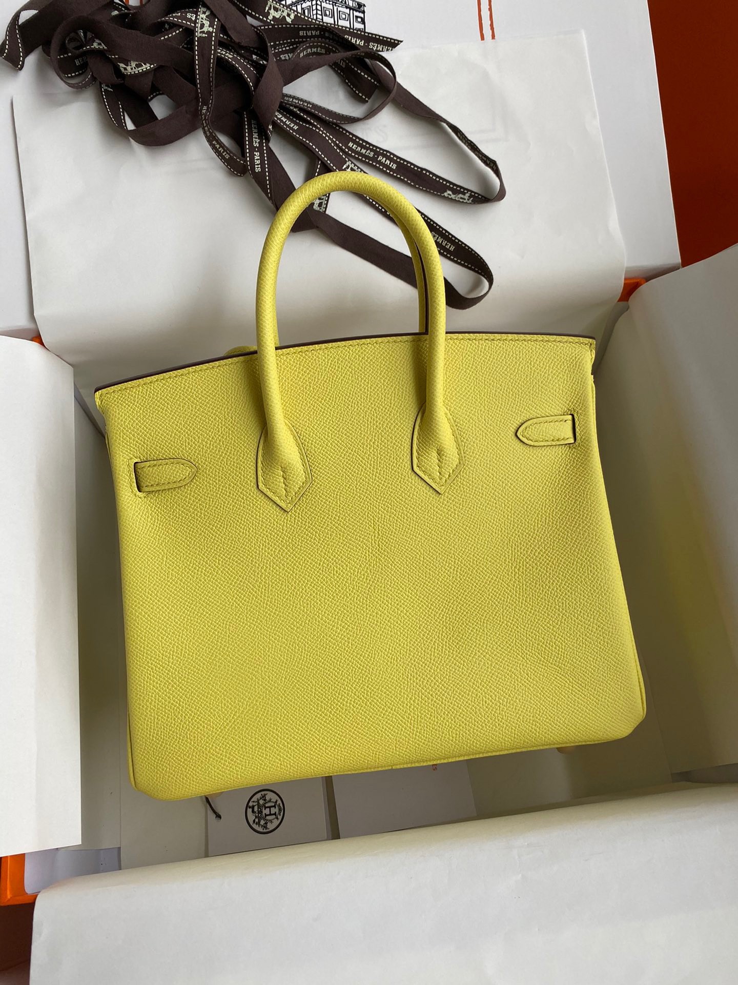 Hermes Birkin 25 Retourne Handmade Bag In Lime Epsom Calfskin