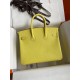 Hermes Birkin 25 Retourne Handmade Bag In Lime Epsom Calfskin